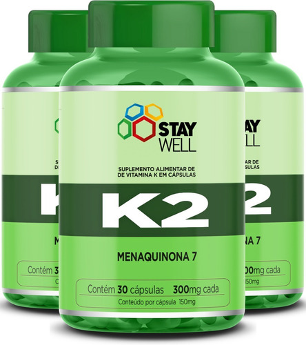 3 Potes Da Vitamina K2 Menaquinona 7 - Fórmula Avançada Com Alta Pureza - 90 Doses