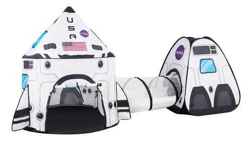 Carpa De Juego Plegable White Rocket Ship Con Túnel Y Casita