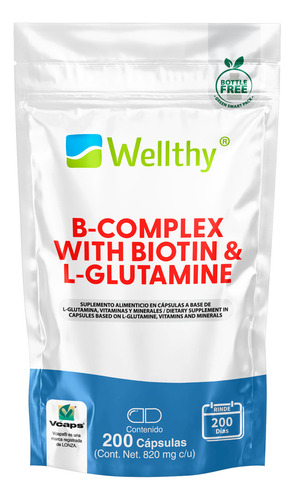 Complejo B Con Glutamina Y Biotina 200 Cápsulas Wellthy Sabor Sin Saboe