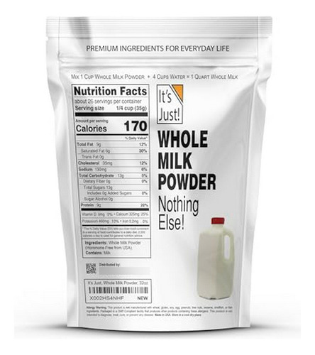 Leche En Polvo Entera - 32oz, Real Y Seca, Solo Agrega Agua