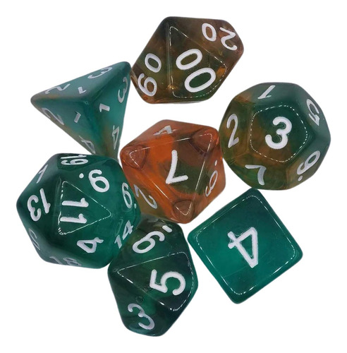3 X 7 Peças Dados Poliédricos Auxiliares De Verde Laranja