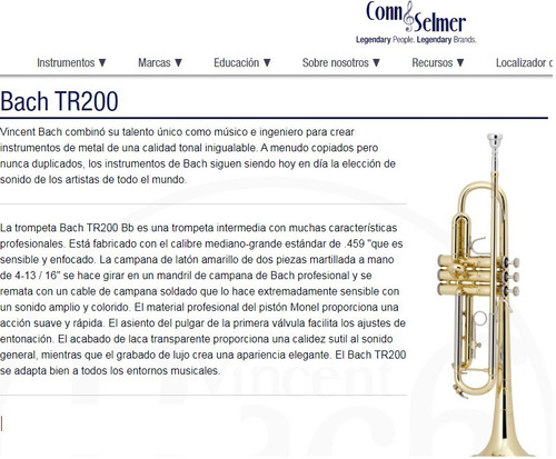 Trompeta Bach Tr200 En Si B Con Estuche Hecha En Eeuu