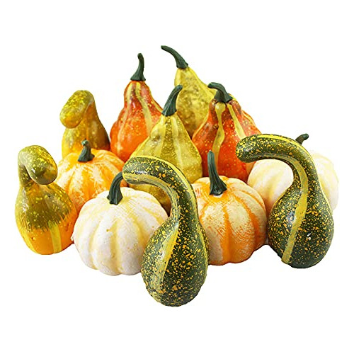 12 Piezas De Calabazas Y Calabacines Artificiales, Mezc...