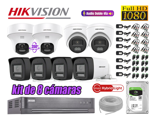 Kit 8 Cámaras Seguridad 2mp 2 Ptz Audio Bidireccional 1tb