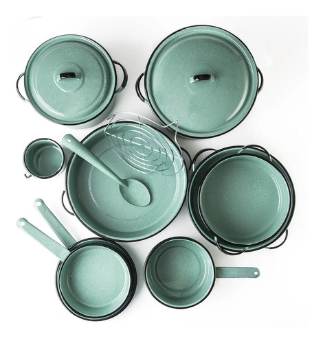 Imagen 3 de 5 de Batería De Cocina Clásico De Peltre Yaqui Plus Color Verde Jade 14 Piezas Cinsa