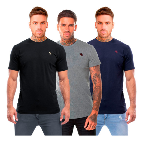 Remeras Básicas De Hombre Pack X3 Logo Bordado Lisas #3rl-p 