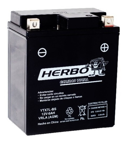 Batería Moto Herbo Ytx7l-bs Gel Tec Agm Libre Mant.. 