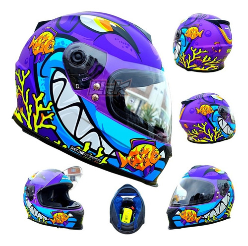 Casco Moto Morado Shaft Azul Deportivo Certificado Dot Rs Ns