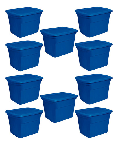 10 Caja Contenedor De Plástico Sterilite 18 Galones 68 Litro Color Azul