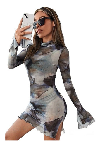 Vestido Manga Larga Microtul Importado Shein Aesthetic Y2k