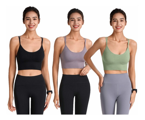 Imagen 2 de 7 de 3 Pz Brasier Deportivo Push Up Sujetador Con Espalda Cruzada