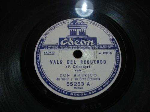 Pasta Don Americo Su Violin Y Orquesta Odeon 18016 C4