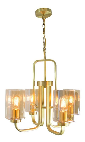 Lámpara Colgante Oro Mate E26 60w 4 Luces Estructura Dorado