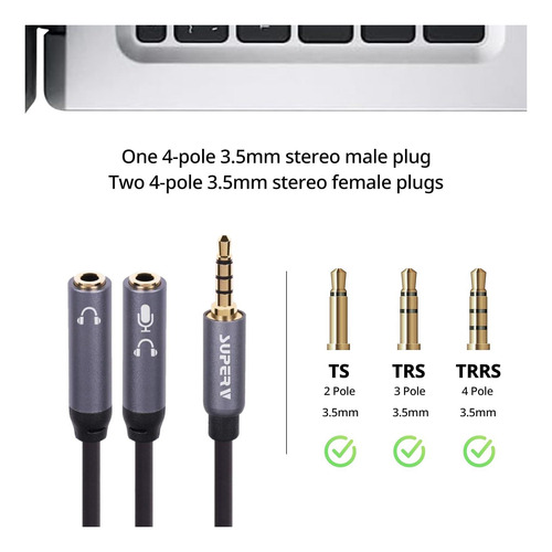 Superv 35 Mm Trrs Auriculares Y Cable Divisor, Adaptador Y