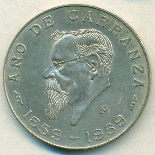 Mexico Moneda De Plata 5 Pesos 1959 Carranza Parece Trotski