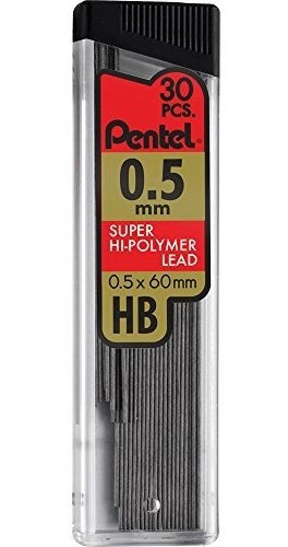 Pentel Hi-polymer Lead Recargas, 0,5 Mm, Hb, Negro, 30 Poten