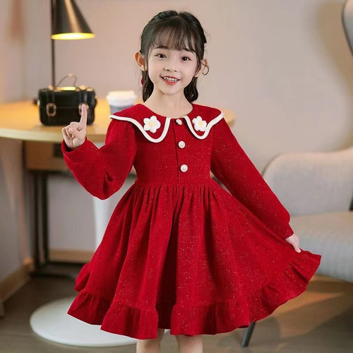 Vestido De Princesa Forrado De Lã Para Meninas De Outono E I