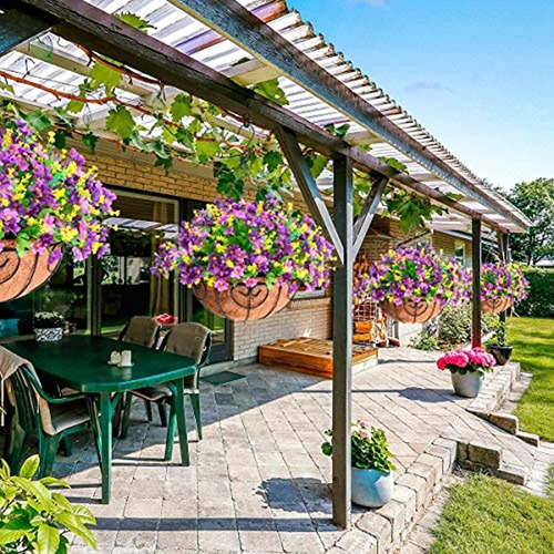 Flores Artificiales Colgantes En Canasta Exterior Interior P