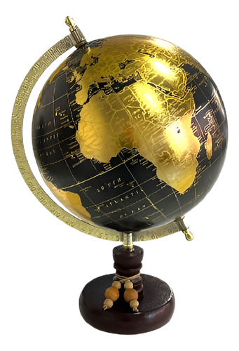 Globo Terrestre Decorativo Base Em Madeira Preto Com Dourado