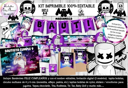 Kit Imprimible Candy Bar Dj Marshmello 100% Editable