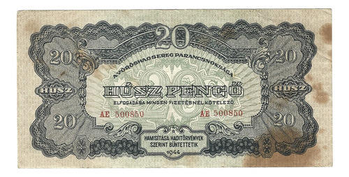 Billete Hungria  20 Pengo (1944) 2a Guerra Mundial