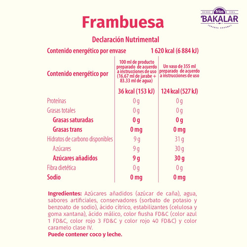 Jarabe Frambuesa Fríos Bakalar 750ml