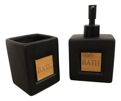 Jogo De Banheiro Bath 2 Pçs Cerâmica Resistente Mimo Style Cor Preto