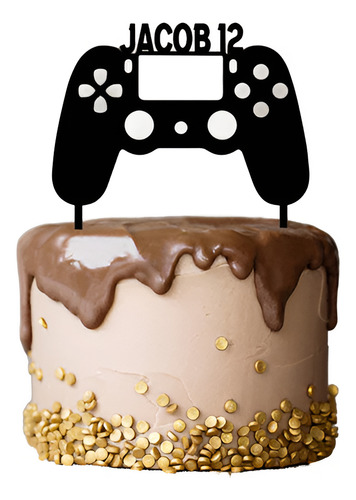 Cake Topper Adorno Torta Joystick Gamer Nombre Personalizado