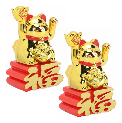 2×adorno Gato Fortuna Suerte Que Agita Brazo Atrae Riqueza