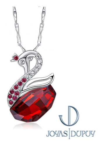 Collar Cristal Austriaco, Cisne Rojo Cad Plata Legal 925