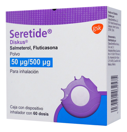 Seretide Diskus Polvo Para Inhalación 50 Mcg/500 Mcg, 1 Dispositivo Inhalador 60 Dosis