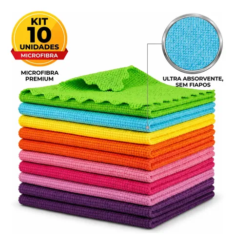 Kit 10 Panos Microfibra Cozinha Alta Absorcao 30x30cm Sortido