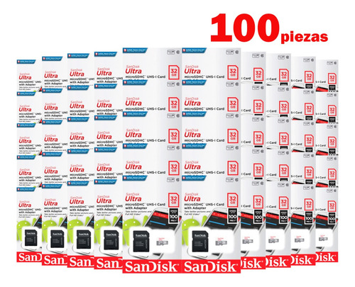 Kit 100 Memoria Micro Sd 32gb Sandisk Graba Full Hd Mayoreo