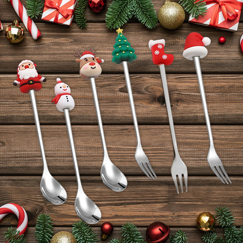Juego De Tenedores Y Cucharas Navideñas, Plata 6 Piezas
