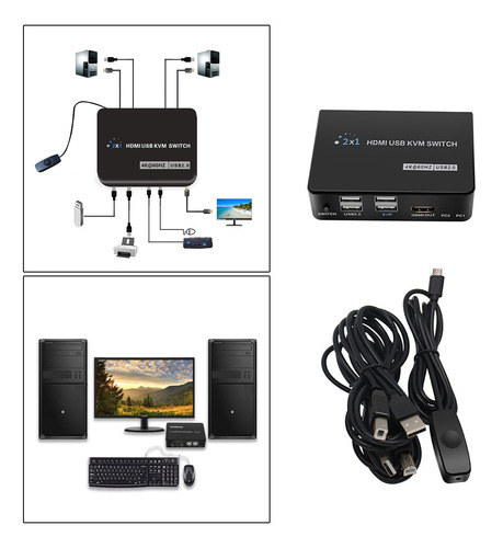Conmutador Kvm Hdmi, Caja De 2 Puertos, Comparte 2
