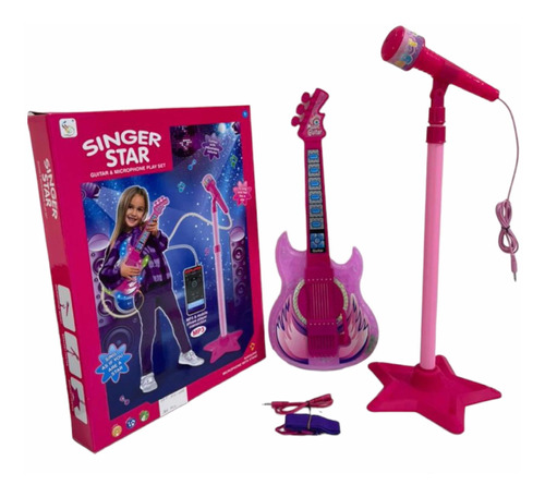 Guitarra Con Luces Y Micrófono De Pedestal Con Sonido Y Aux