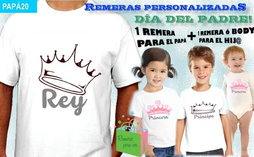 Remeras Dia Del Padre 2 Ad + 2 Hijo Estampado Personalizado