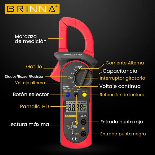 Pinza Amperometrica Capacimetro Brinna + Detector Inductivo