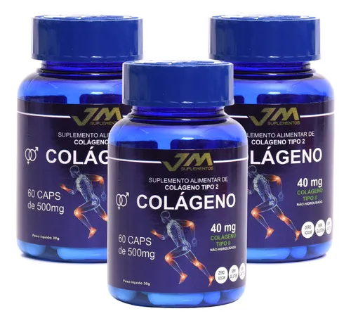 Colágeno Tipo 2 40mg 180caps 3 Potes Jm Industria de Suplemento