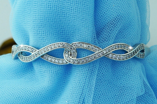 Imagen 4 de 9 de Pulsera Brazalete Oro Blanco 18k Regalo Fino Mujer Mama Lujo