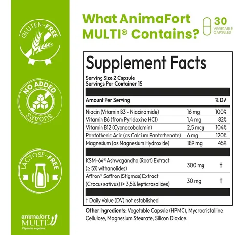 Suplemento Ashwagandha Ksm-66 Y Azafrán Animafort 30 Cápsula