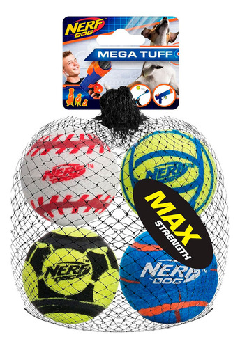Nerf Pelotas Tenis Para Perro X4 6 Cm Diseños - Vaj