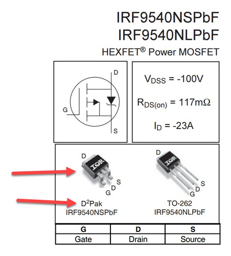 Mosfet Canal P, Irf9540, Smd (dpack), 23 Ampere, 5 Piezas