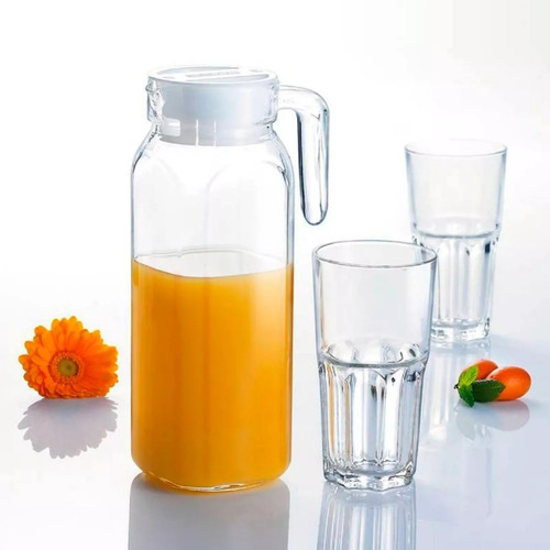 Jarra Vidrio Para Agua Con Tapa Refrigerador Cristal 1100ml Color Transparente