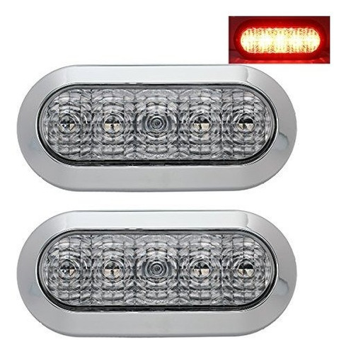 Par De Cromo 6  Oval Borrar Led Rojo De Parada De Turn Luz D