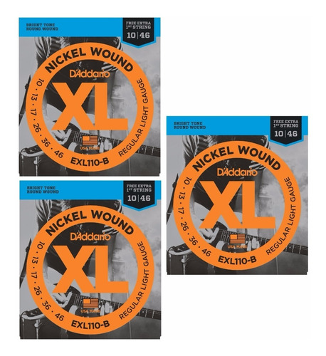 3x Encordoamento Cordas Guitarra Daddario 0.10 Exl110-b 010