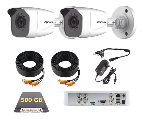 Kit De Video Vigilancia 2 Camaras Epcom 2mp 1080p Disco 500g