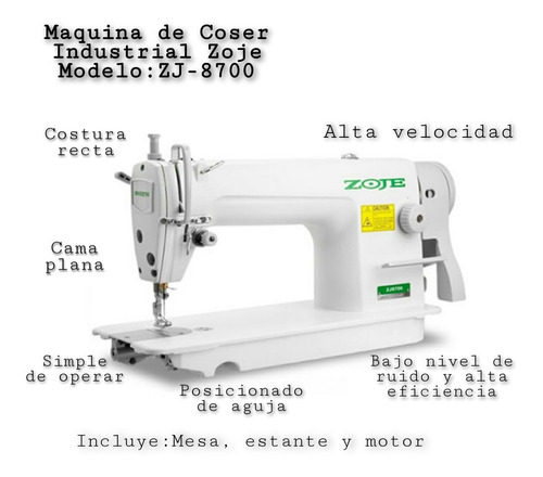 Maquina De Coser Industrial Recta Modelo Zj-8700 Marca Zoje