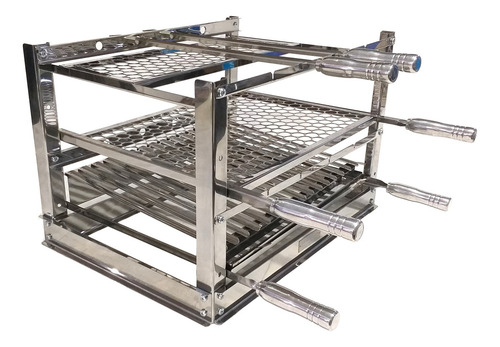 Suporte Churrasqueira Bancada Inox + Grelha + Espetos 70x45