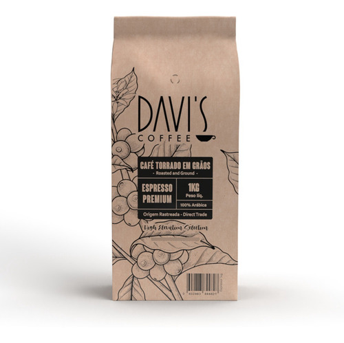 Davi's Coffee Café Torrado Grãos Expresso Premium 1kg / 84+